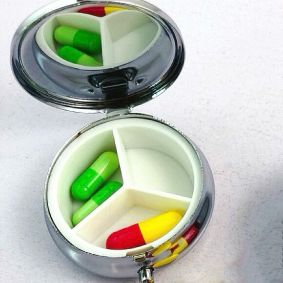 Flower Daily Round Pill Box Organizer Vitamin Containers On-The-Go Traveling - Picture 3 of 7